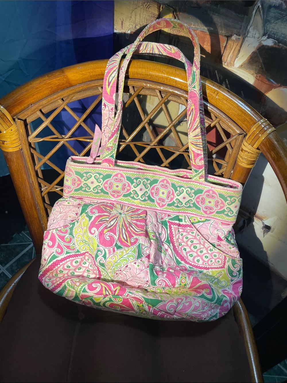 Vera Bradley Pink & Green Paisley Quilted Tote $75